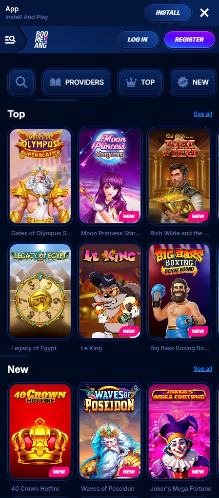 Pelaa Boomerang Casinon pelejä puhelimella