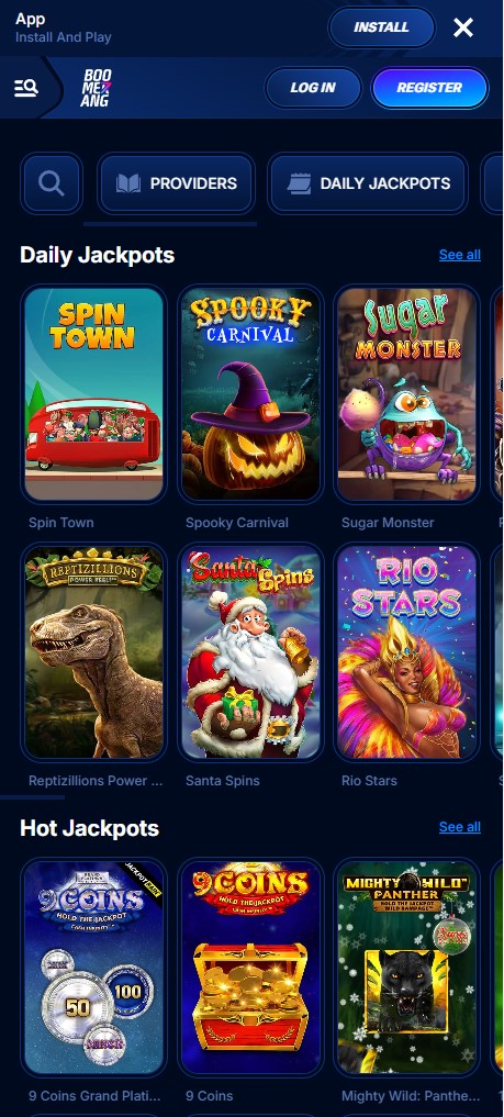 Jackpot-pelit Boomerangin mobiilikasinolla
